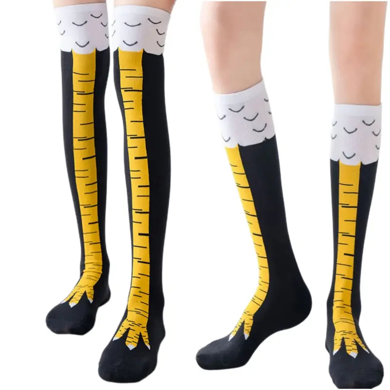 Funny Chicken Leg Socks - 1/2/4 Pasang Kaus Kaki Setinggi Lutut