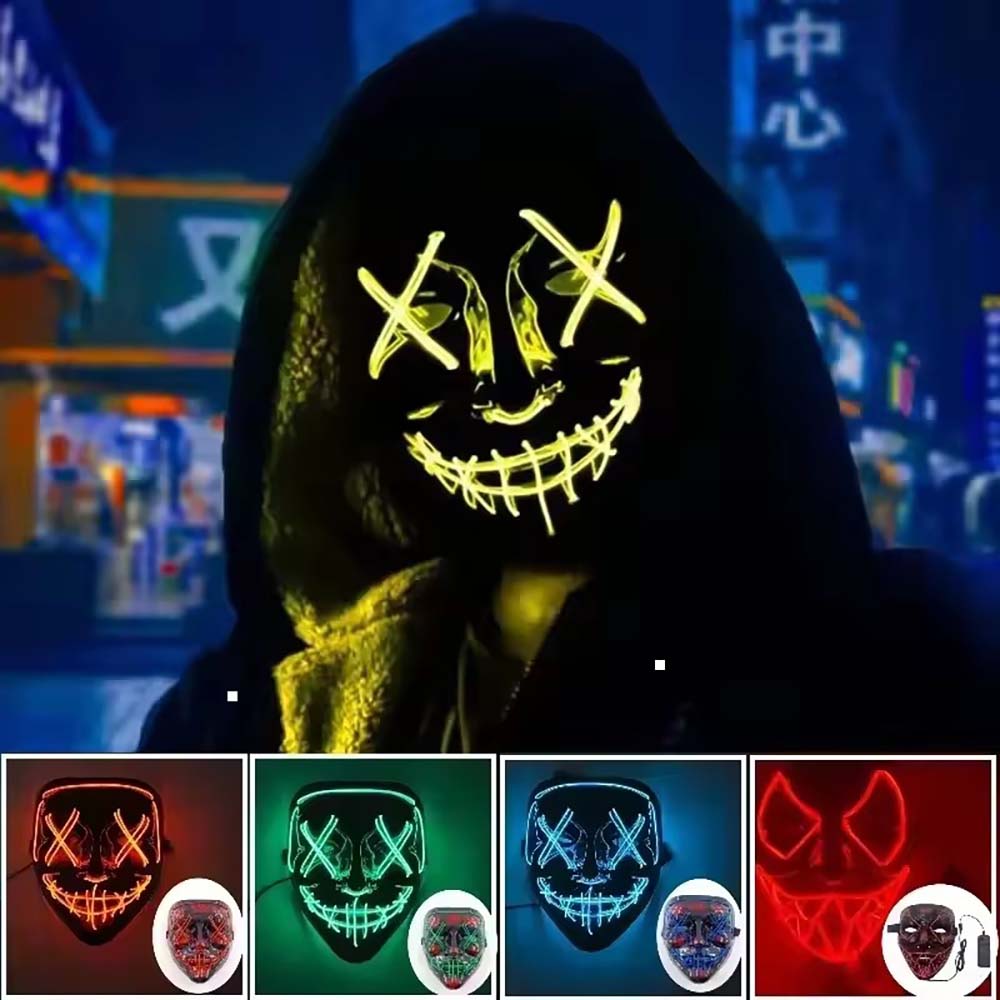 Led Purge Mask Halloween - Masker Neon LED Nirkabel yang Menyala