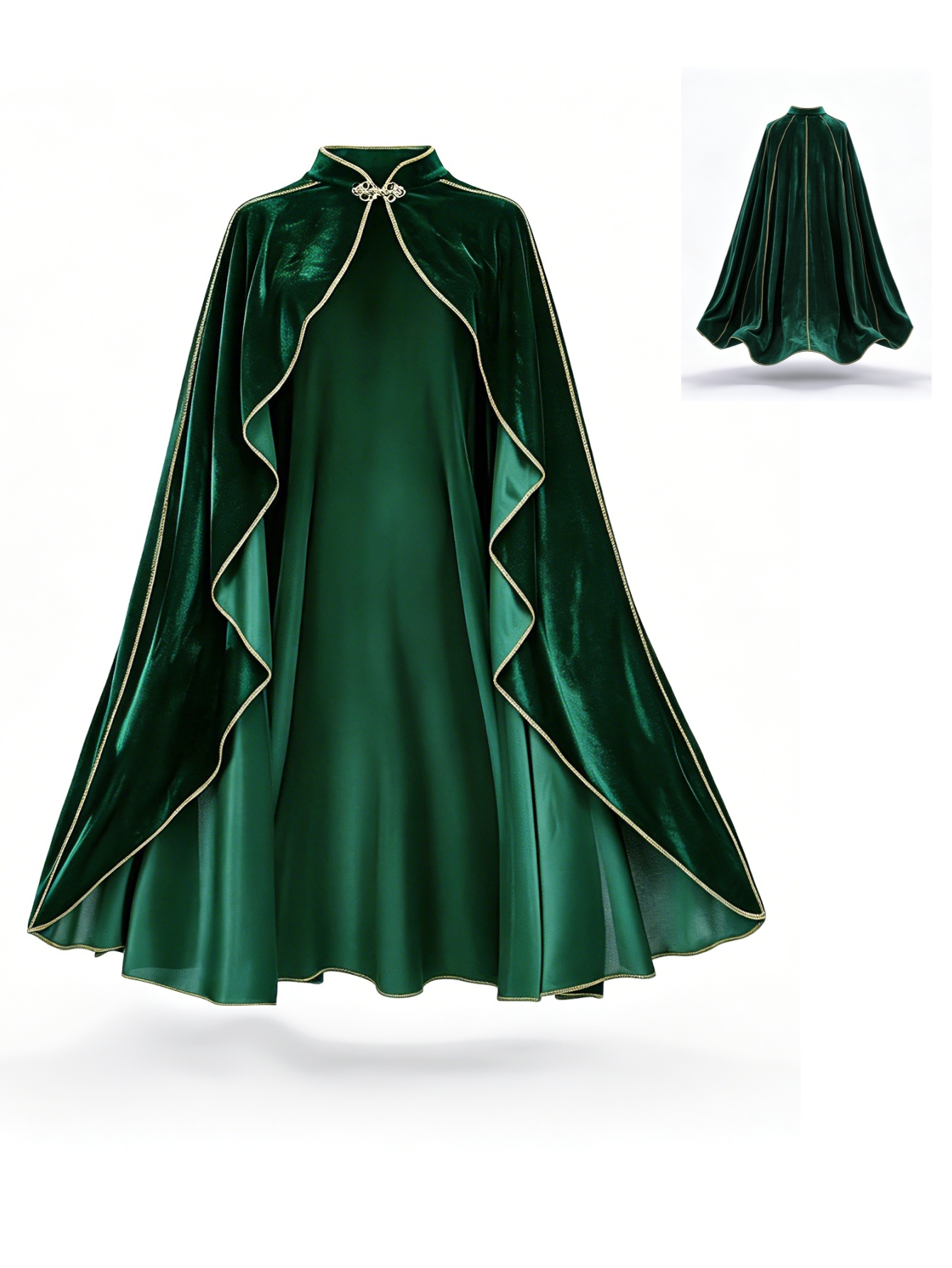 Medieval Renaissance Dress Women - Jubah Beludru Hijau Vintage Wanita dengan