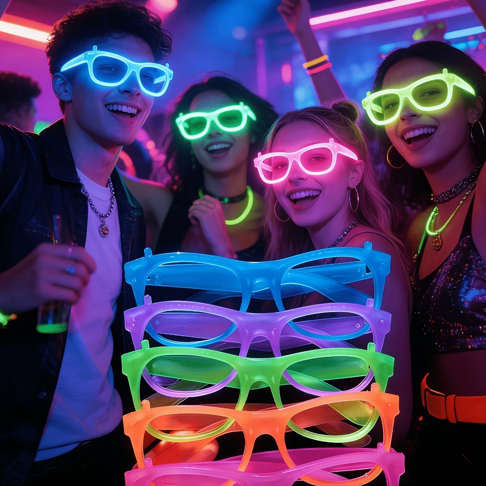 Glow In The Dark Party Glasses - 5/12 Buah Kacamata UV Menyala Dalam