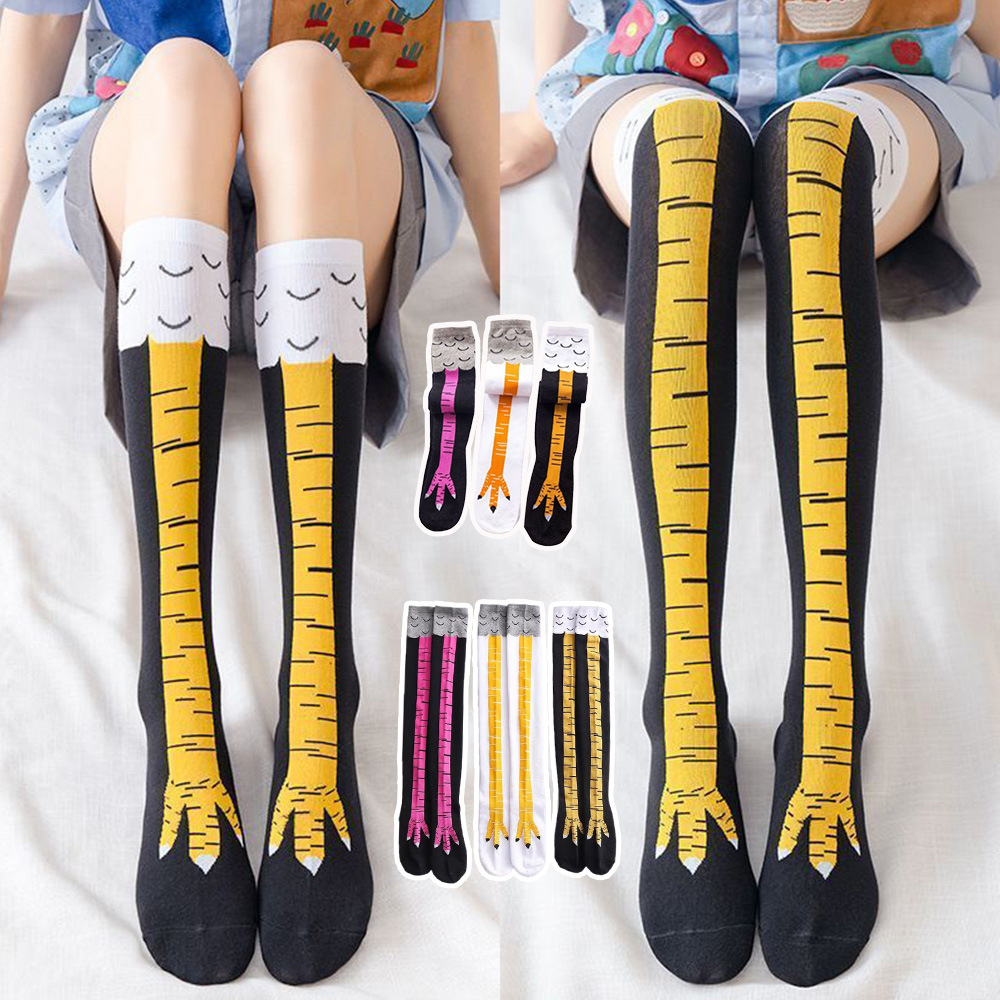 Funny Chicken Leg Socks - 1-4 Pasang Kaus Kaki Wanita Setinggi