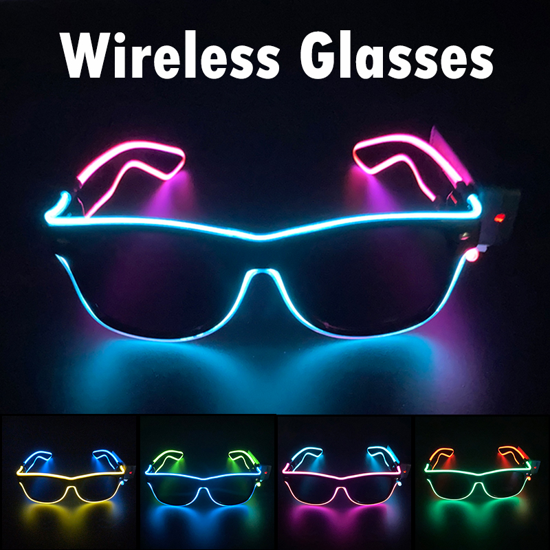 Glow In The Dark Party Glasses - Kacamata Hitam LED Keren Nirkabel untuk