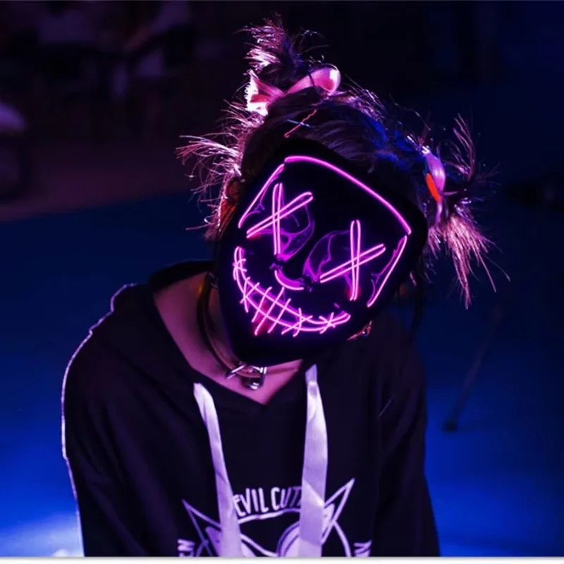 Topeng LED Neon Nirkabel Menya - Led Purge Mask Halloween ulasan dan harga