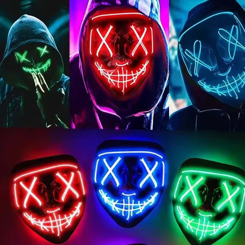 Masker Neon LED Nirkabel yang  - Led Purge Mask Halloween ulasan dan harga
