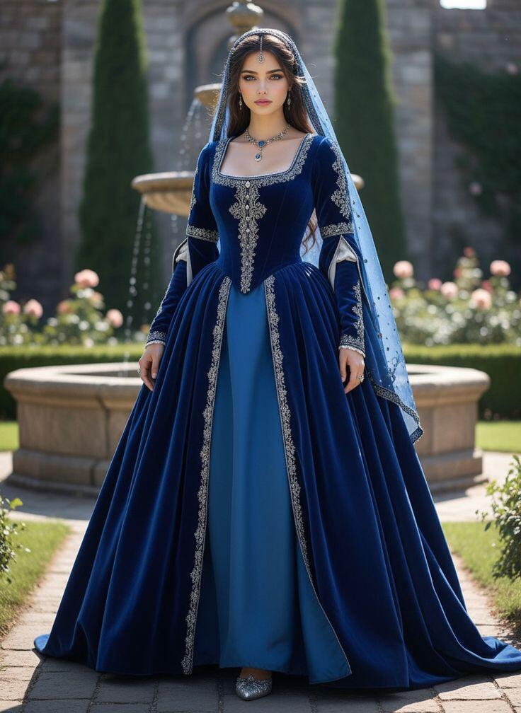 Gaun Pesta Biru Renaisans Kera - Medieval Renaissance Dress Women ulasan dan harga